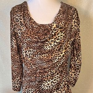 Leopard print cowl neck long sleeve tunic